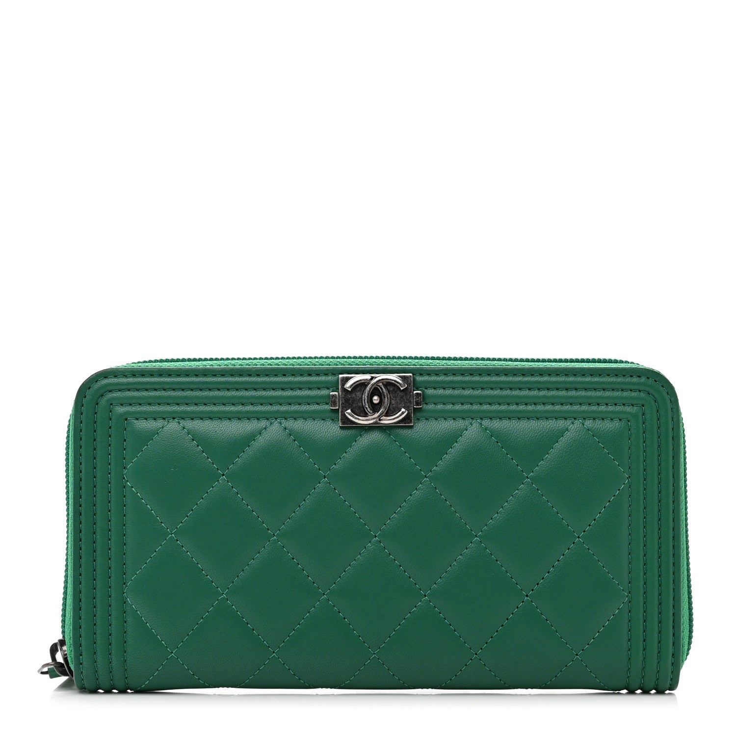 Chanel Lambskin Quilted Boy Zip Wallet Green 1 of 8