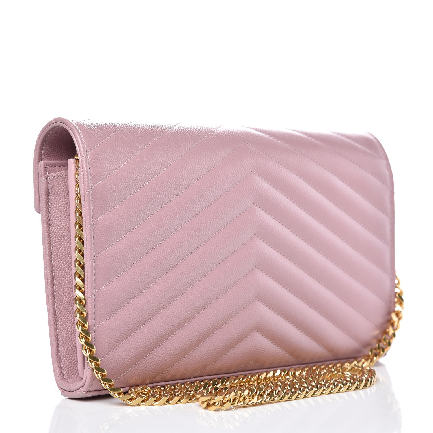 Saint Laurent Grain De Poudre Matelasse Chevron Monogram Chain Wallet Tender Pink 3 of 8