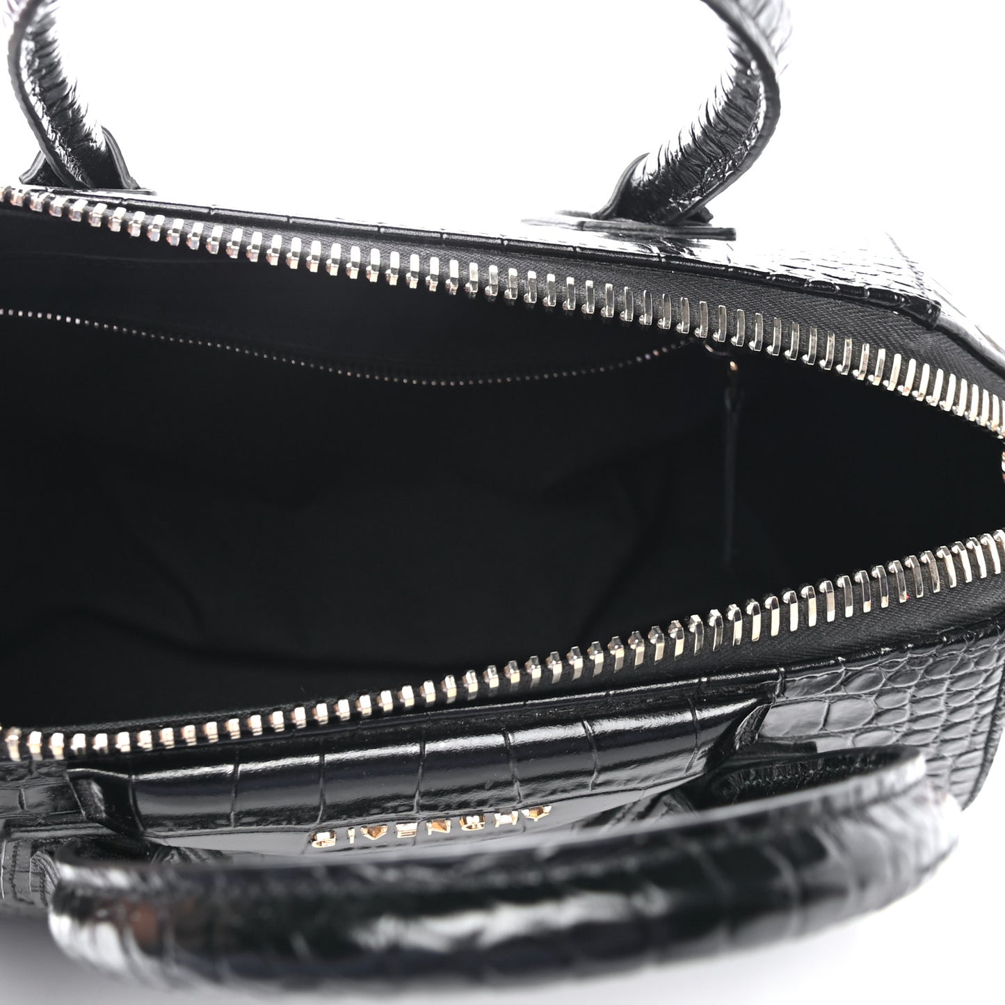Calfskin Crocodile Embossed Small Antigona Black