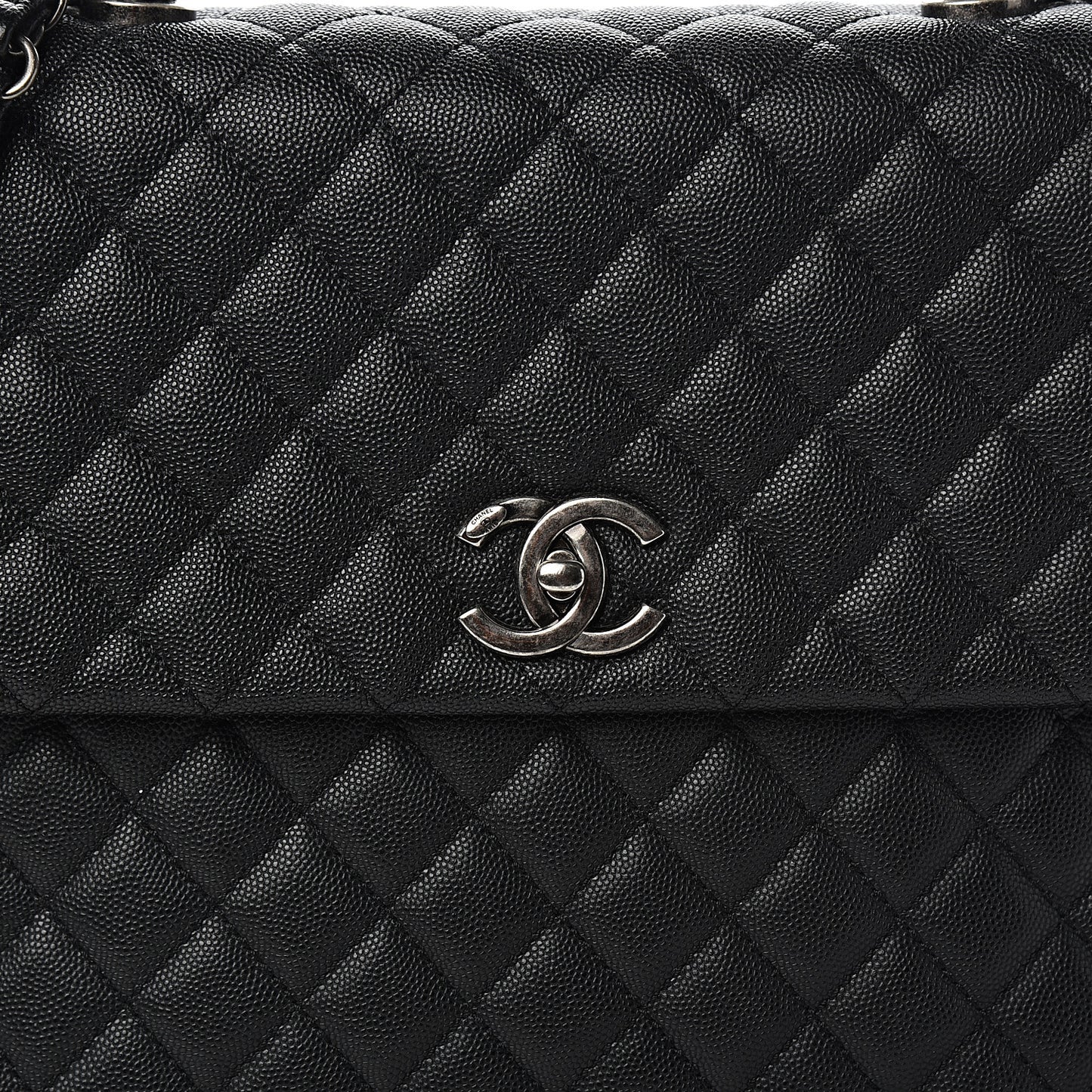 Caviar Lizard Quilted Large Coco Handle Flap Black