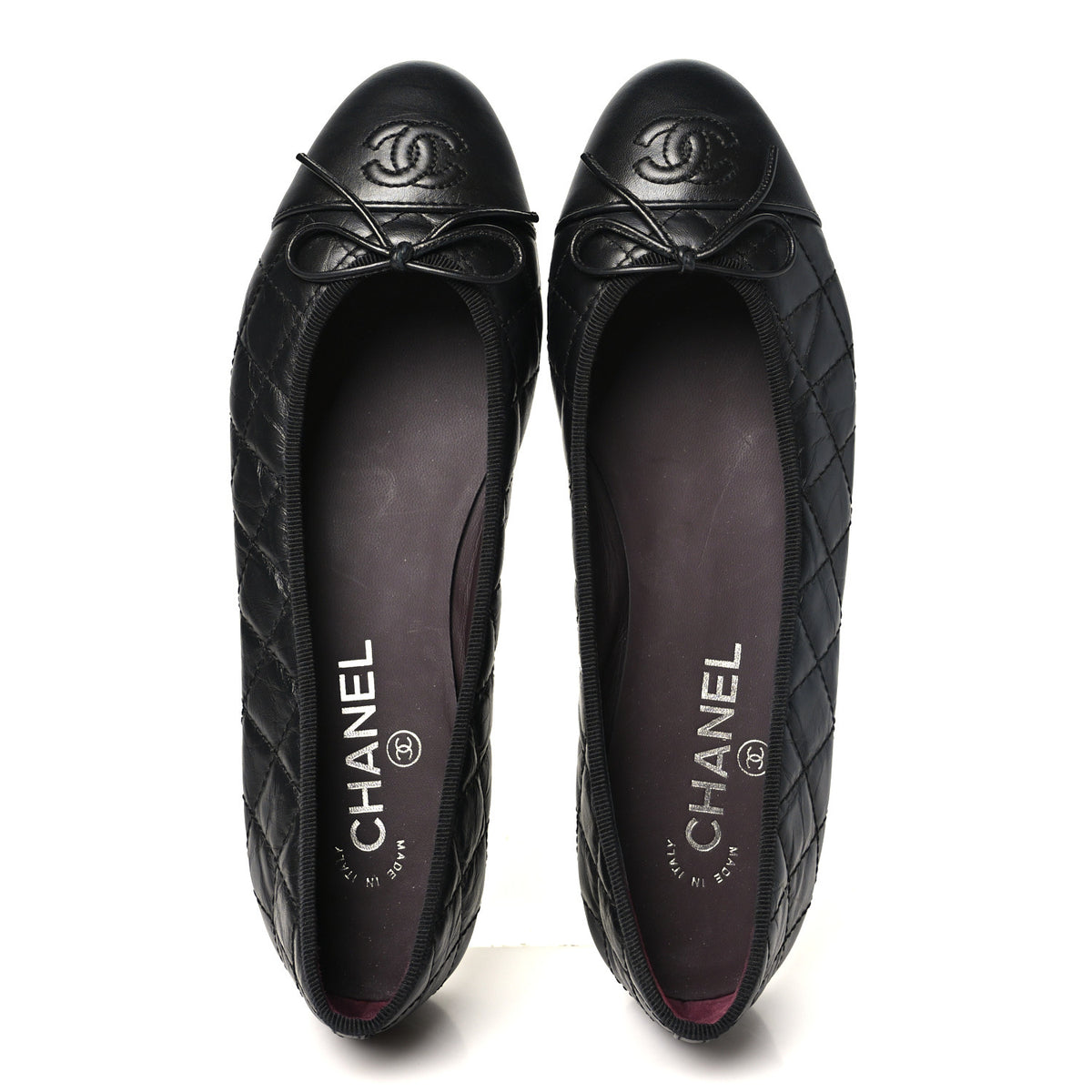 Chanel Aged Calfskin Quilted CC Cap Toe Ballerina Flats 38.5 Black 2 of 10