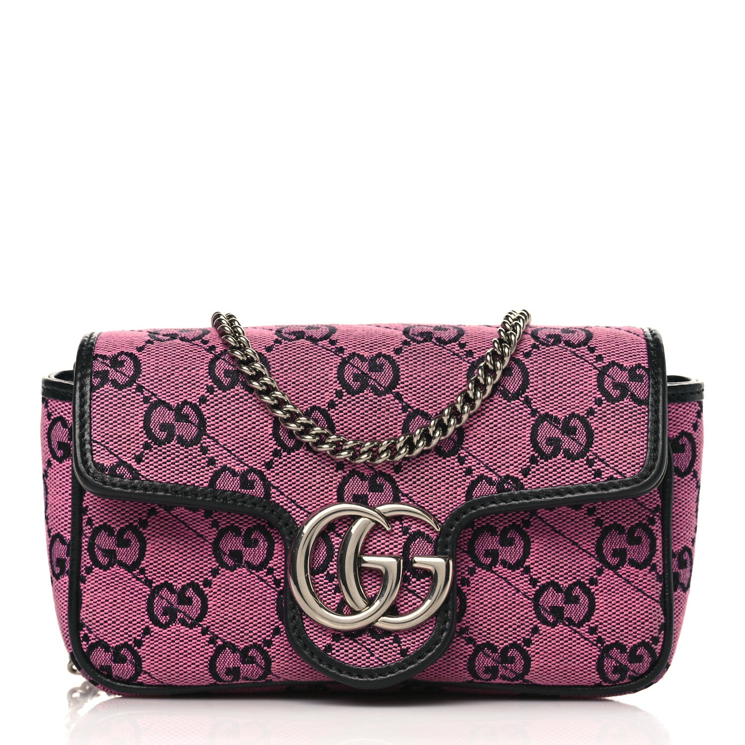 Gucci Monogram Multicolor Matelasse Diagonal Super Mini GG Marmont Shoulder Bag Pink Blue 1 of 10