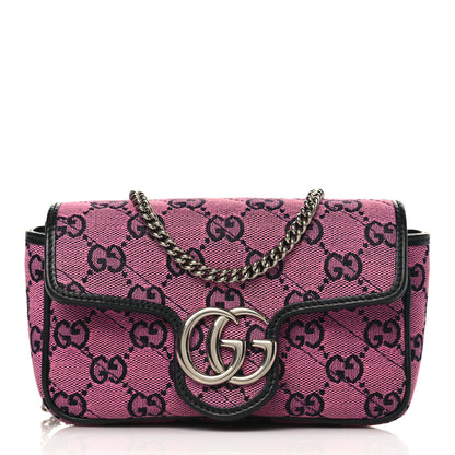 Gucci Monogram Multicolor Matelasse Diagonal Super Mini GG Marmont Shoulder Bag Pink Blue 1 of 10