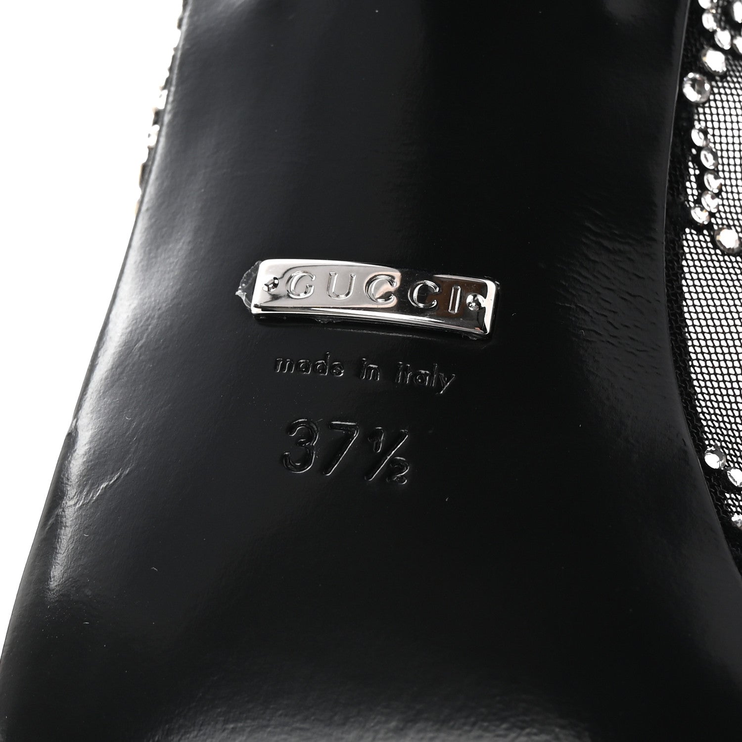 Gucci Tela Retino Kid Scamosciato Crystal GG Monogram Square G 95mm Slide Sandals 37.5 Black 7 of 9