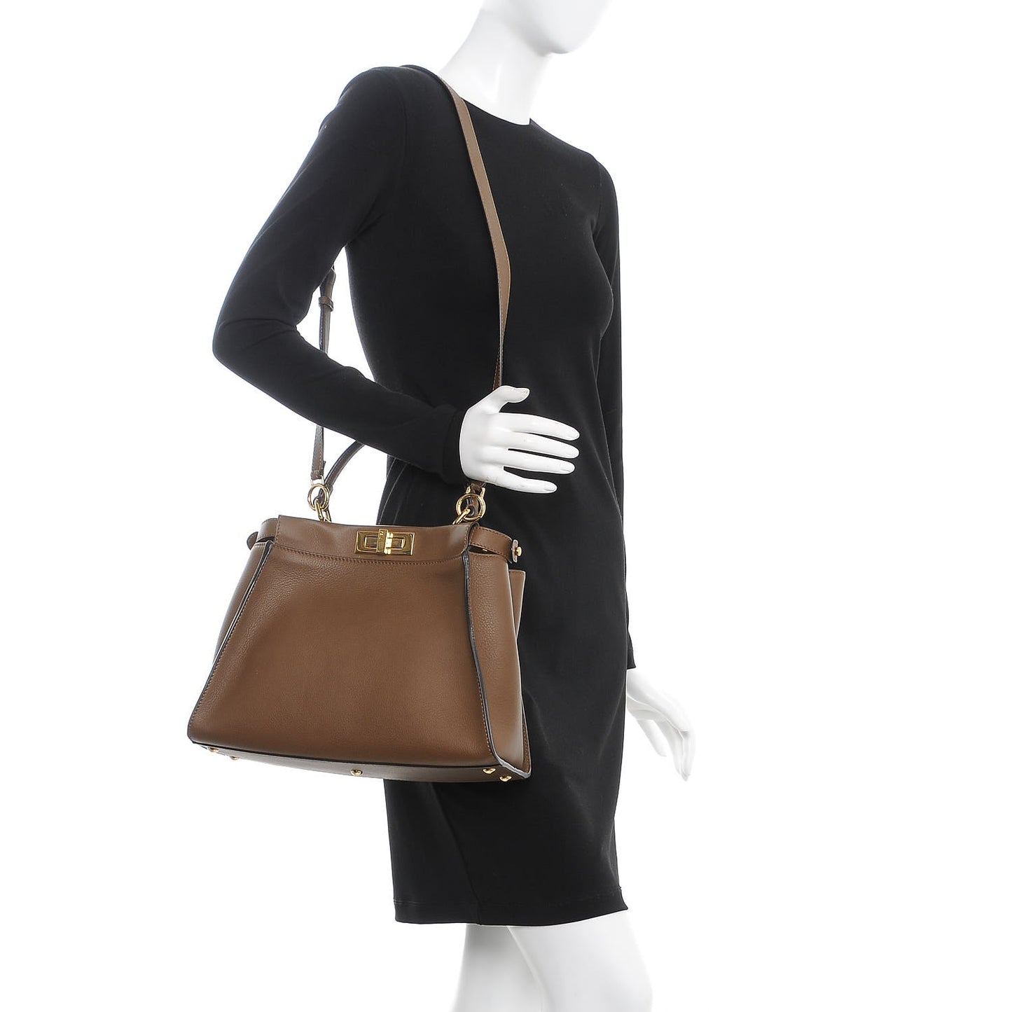 Vitello Seta Fabric Jacquard Pequin Medium Peekaboo Iconic Satchel Foresta Tobacco