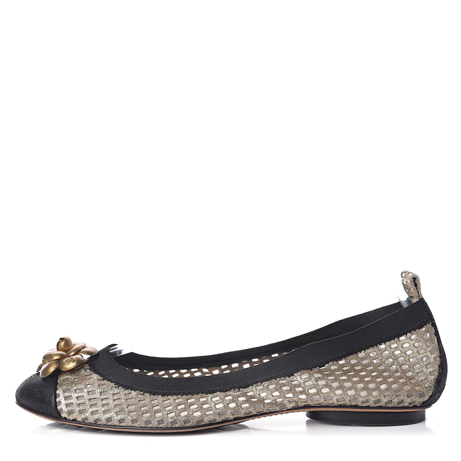 Chanel Perforated Elastic Camellia Ballerina Flats 40 Gold Black 1 of 14