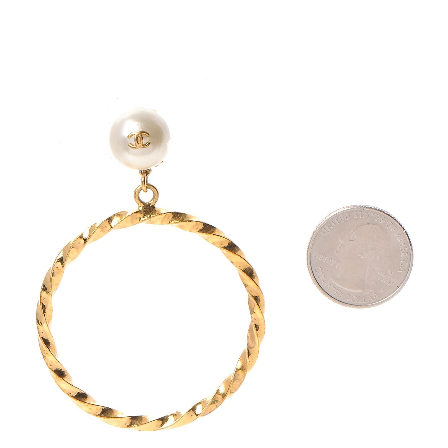Pearl CC Twist Large Hoop Clip On Earrings Gold