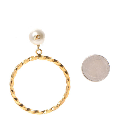 Chanel Pearl CC Twist Large Hoop Clip On Earrings Gold 2 of 5