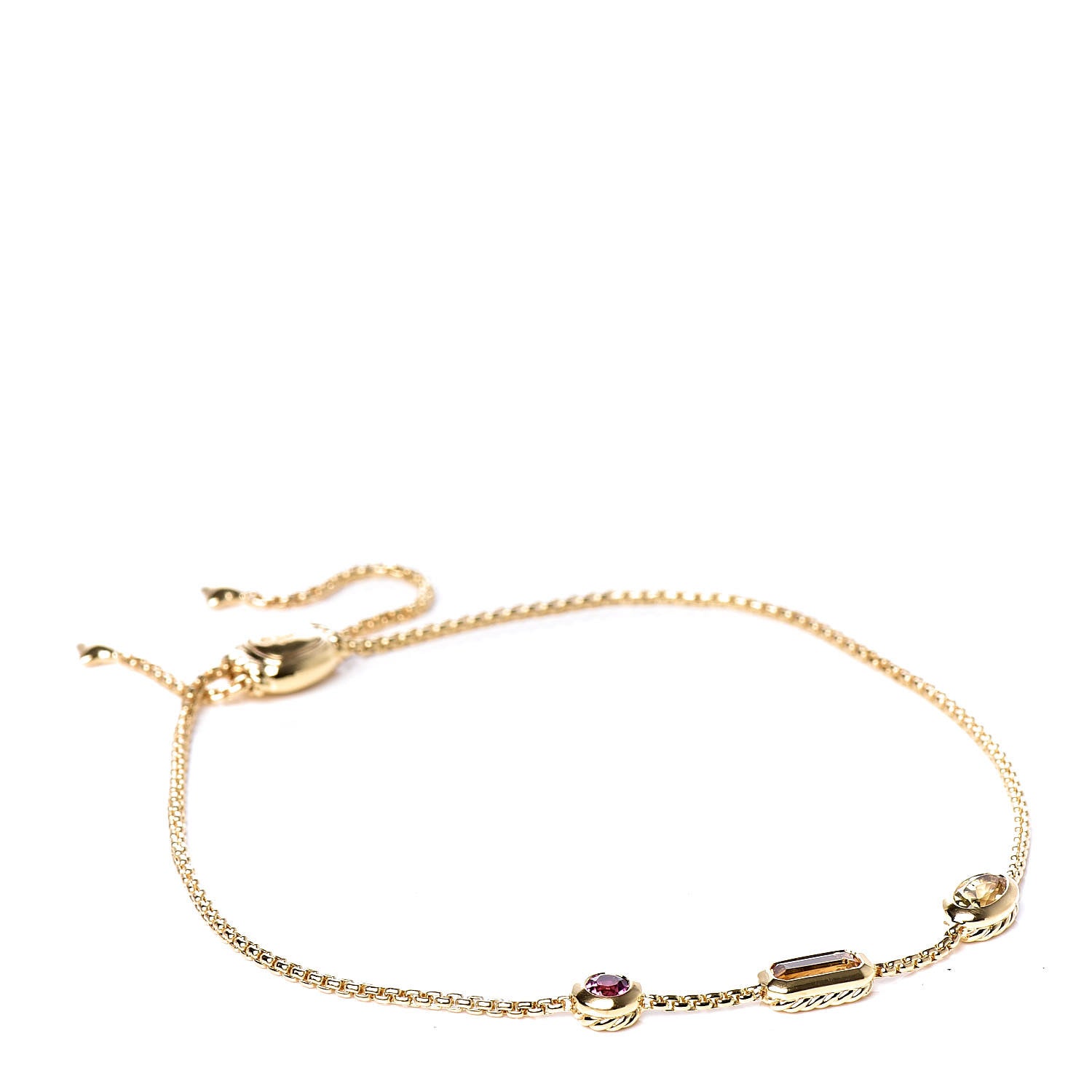 David Yurman 18K Yellow Gold Citrine Yellow Beryl Pink Tourmaline Novella Chain Bracelet 1 of 5