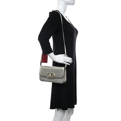 Valentino Garavani Metallic Calfskin VSling Clutch With Shoulder Strap Sahara 2 of 9