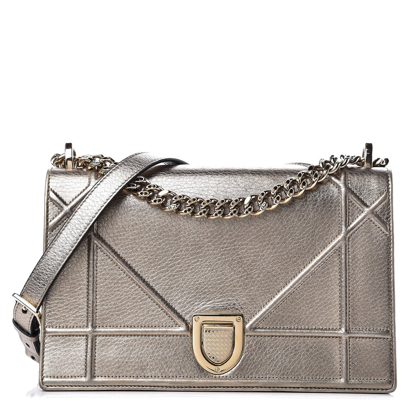 Metallic Grained Calfskin Medium Diorama Flap Bag Gold