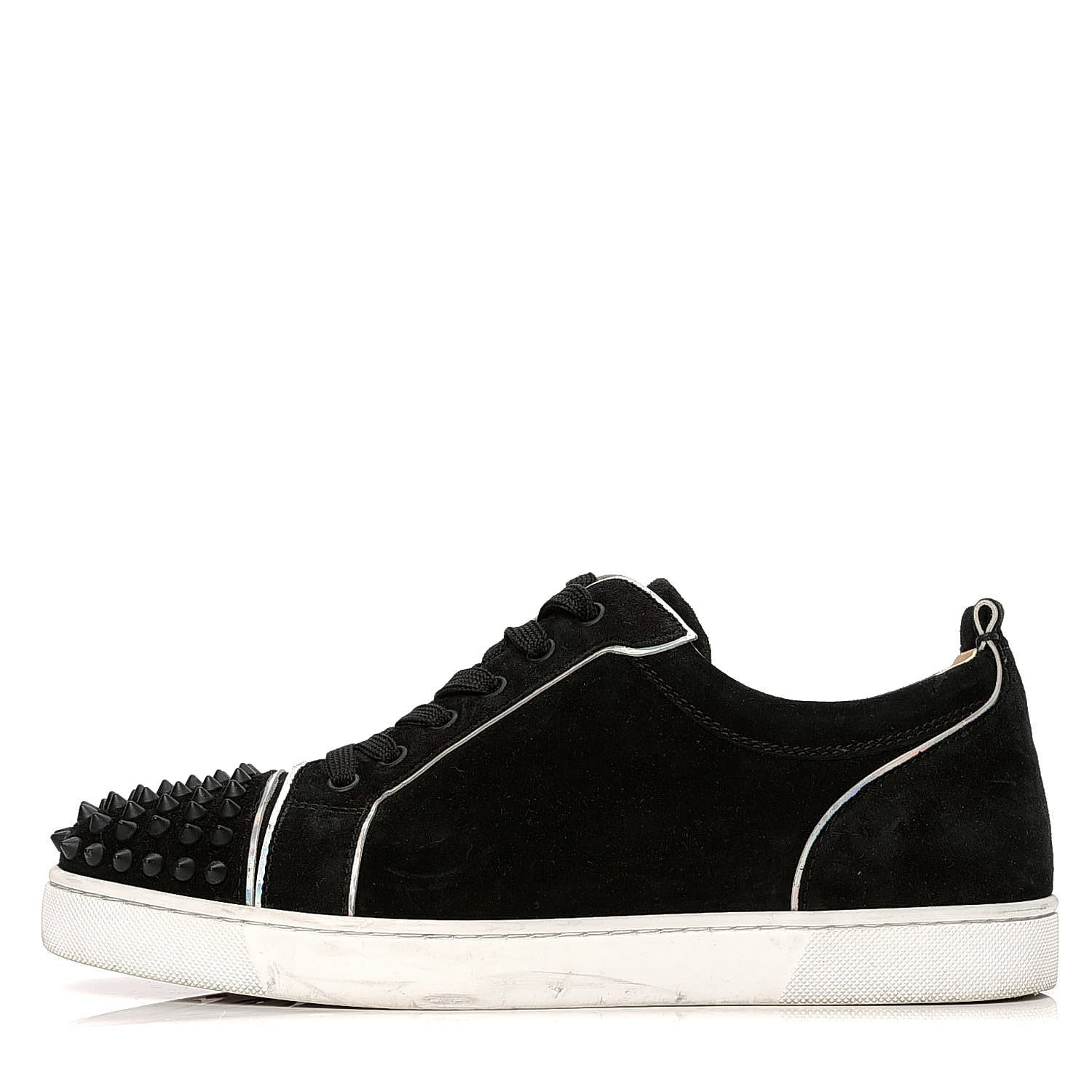 Christian Louboutin Veau Velours Womens Louis Junior Spikes Flat Sneakers 41 Black 1 of 6
