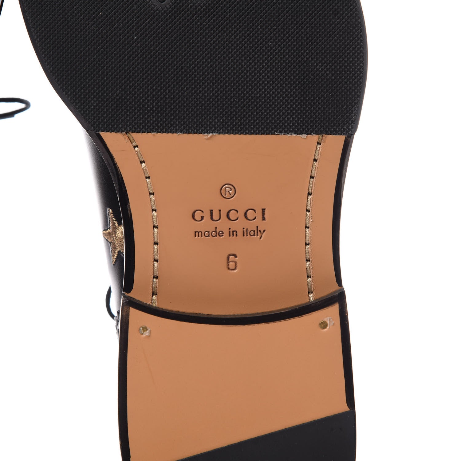 Gucci Calfskin Bee Star Embroidered Mens Captoe Derby Loafers 6 Black 6 of 10