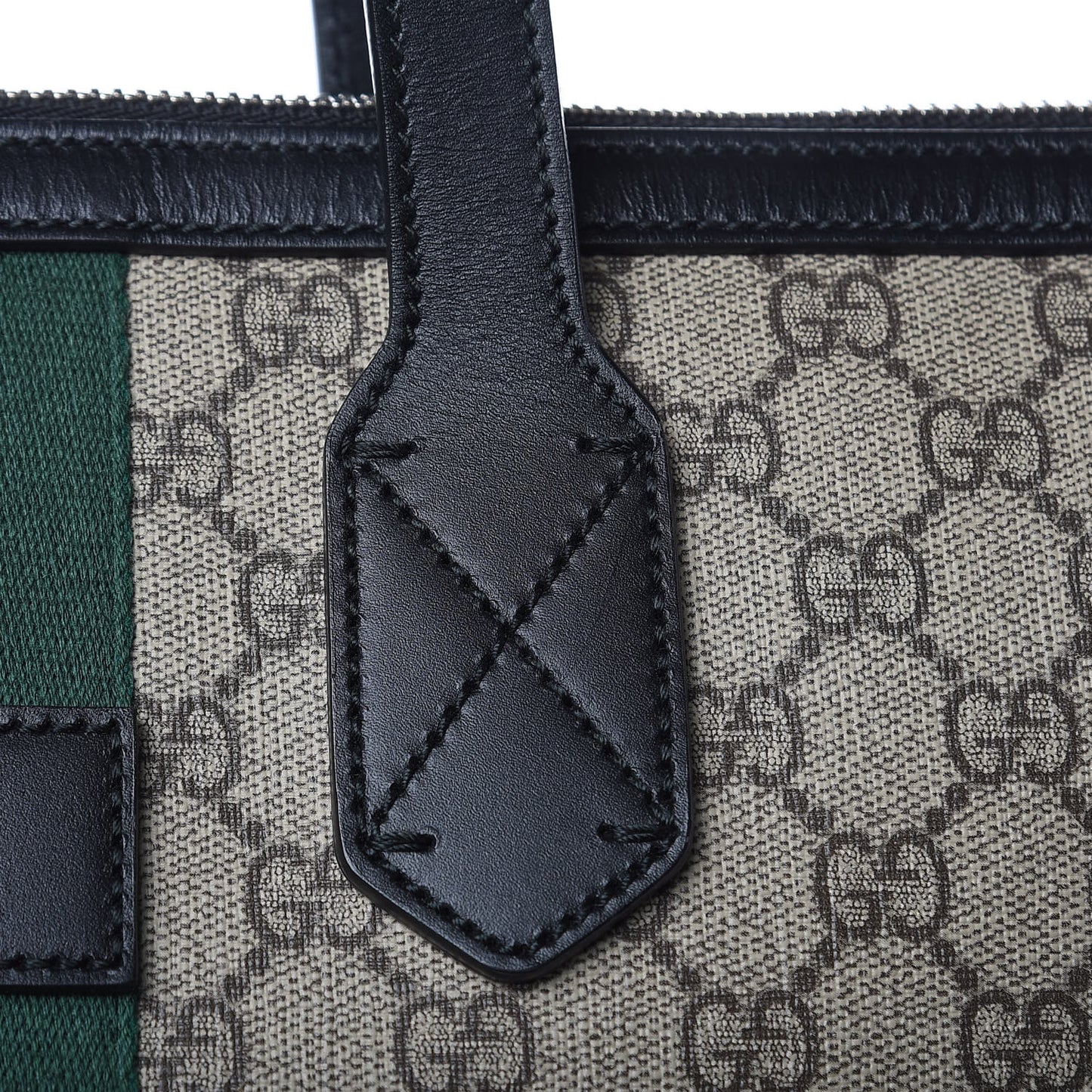 GG Supreme Monogram Web Medium Zippered Tote Beige Black