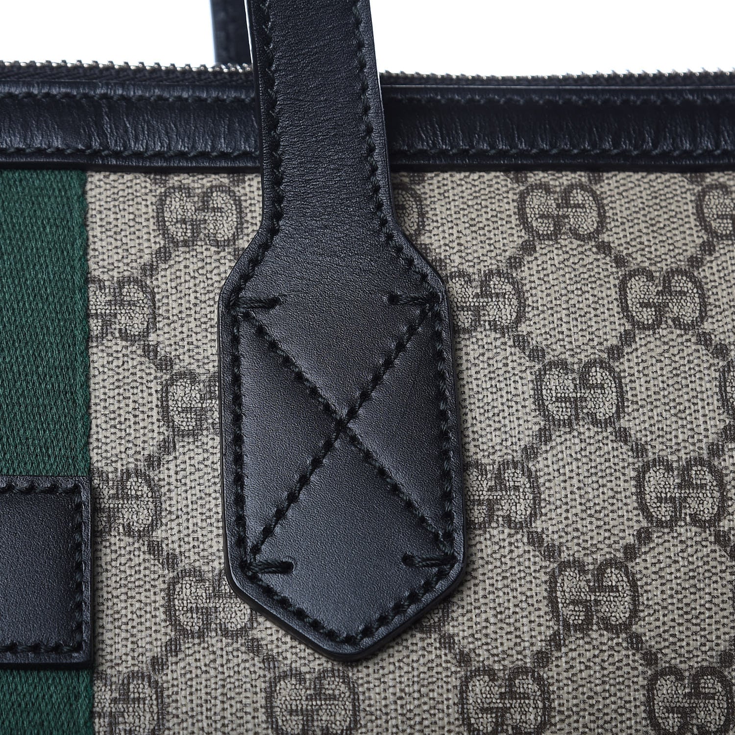 Gucci GG Supreme Monogram Web Medium Zippered Tote Beige Black 10 of 11