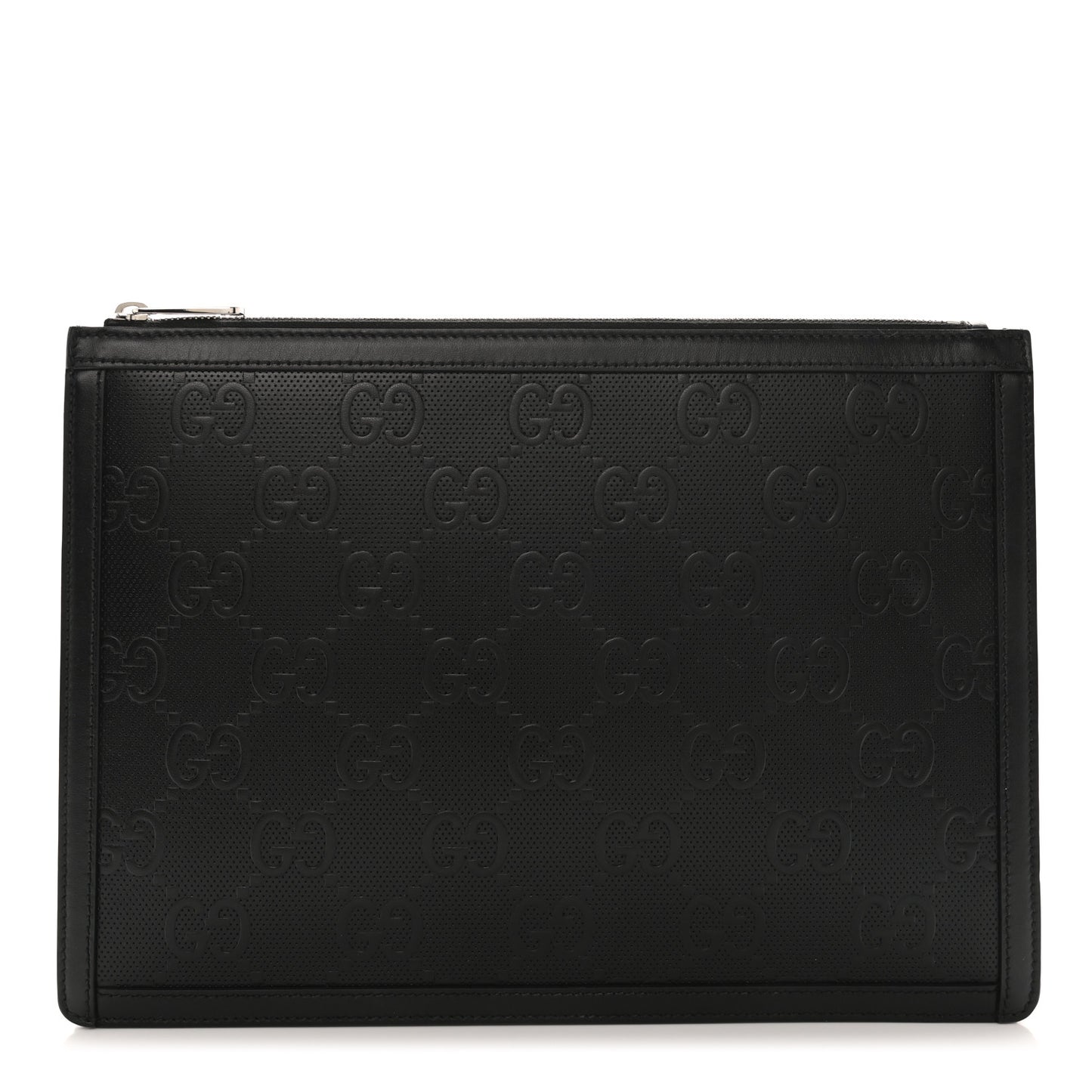 Calfskin GG Tennis Embossed Zip Pouch Black