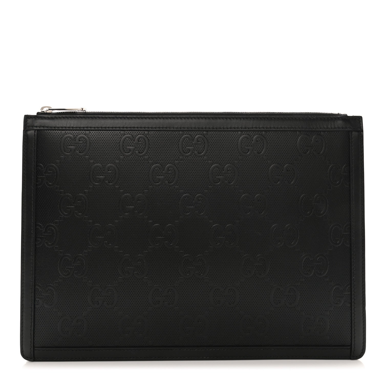 Gucci Calfskin GG Tennis Embossed Zip Pouch Black 1 of 7