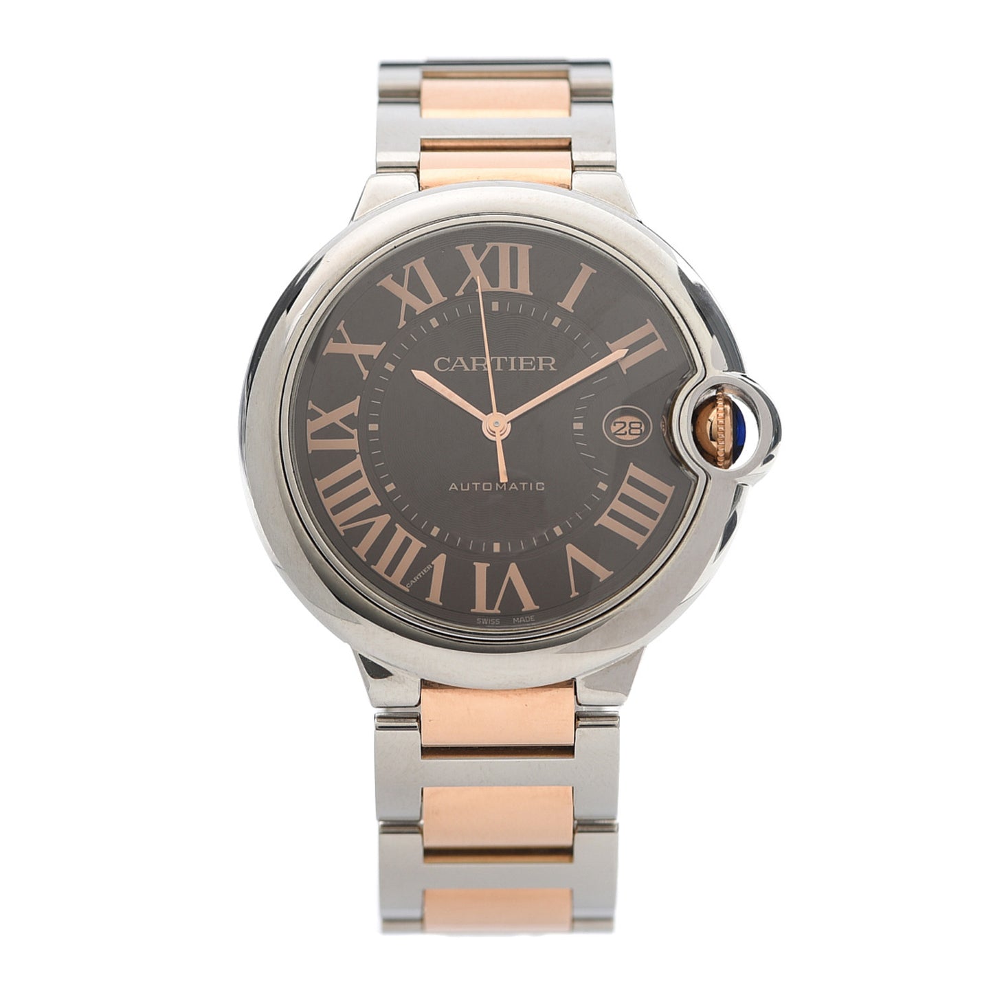 Stainless Steel 18K Pink Gold 42mm Ballon Bleu De Automatic Watch Brown