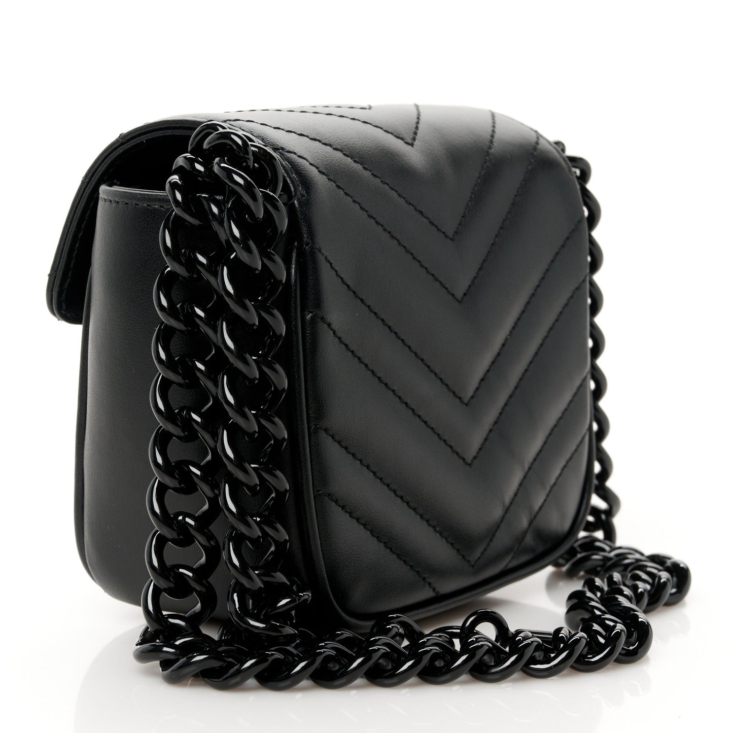 Calfskin Matelasse Monochrome GG Marmont Chain Mini Belt Bag Black