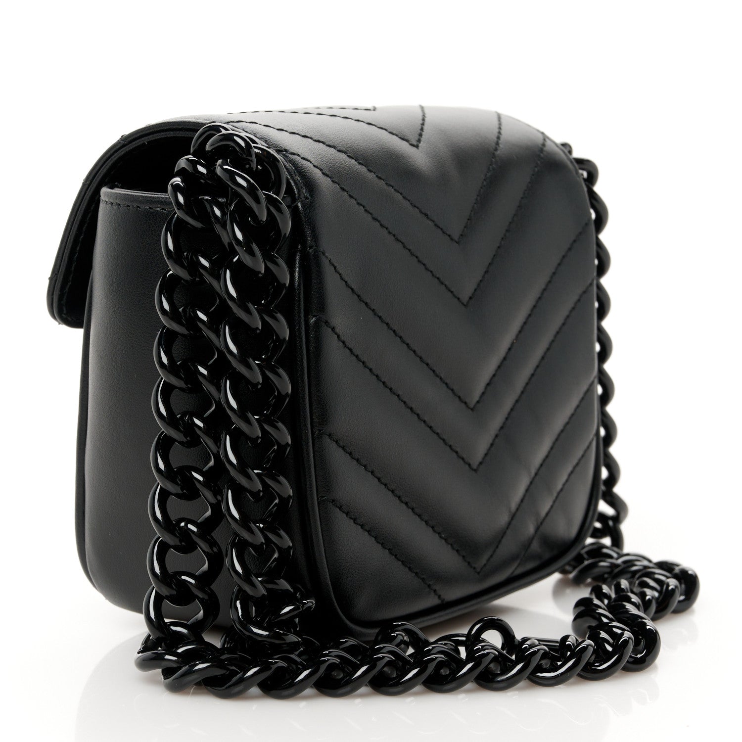 Gucci Calfskin Matelasse Monochrome GG Marmont Chain Mini Belt Bag Black 3 of 11