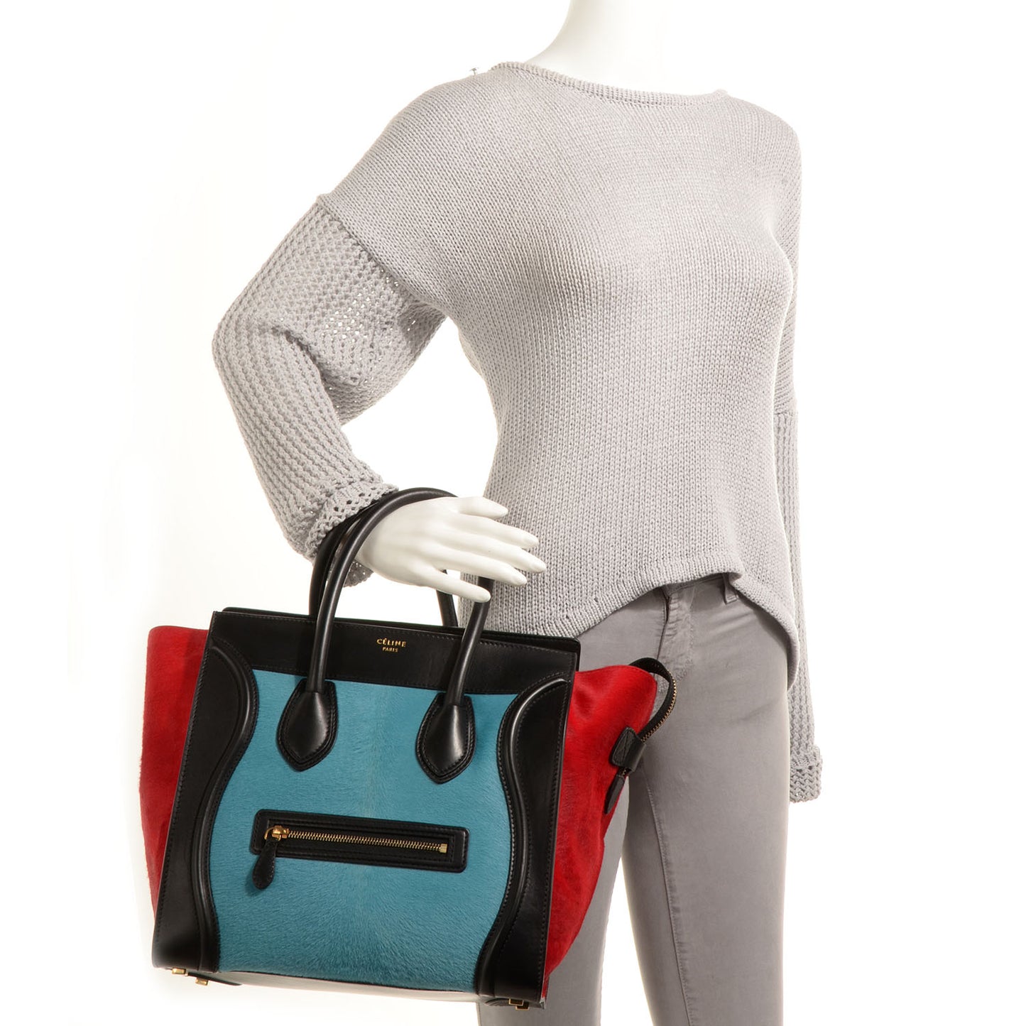 Pony Hair Mini Tri-Color Luggage Glacier Red Black