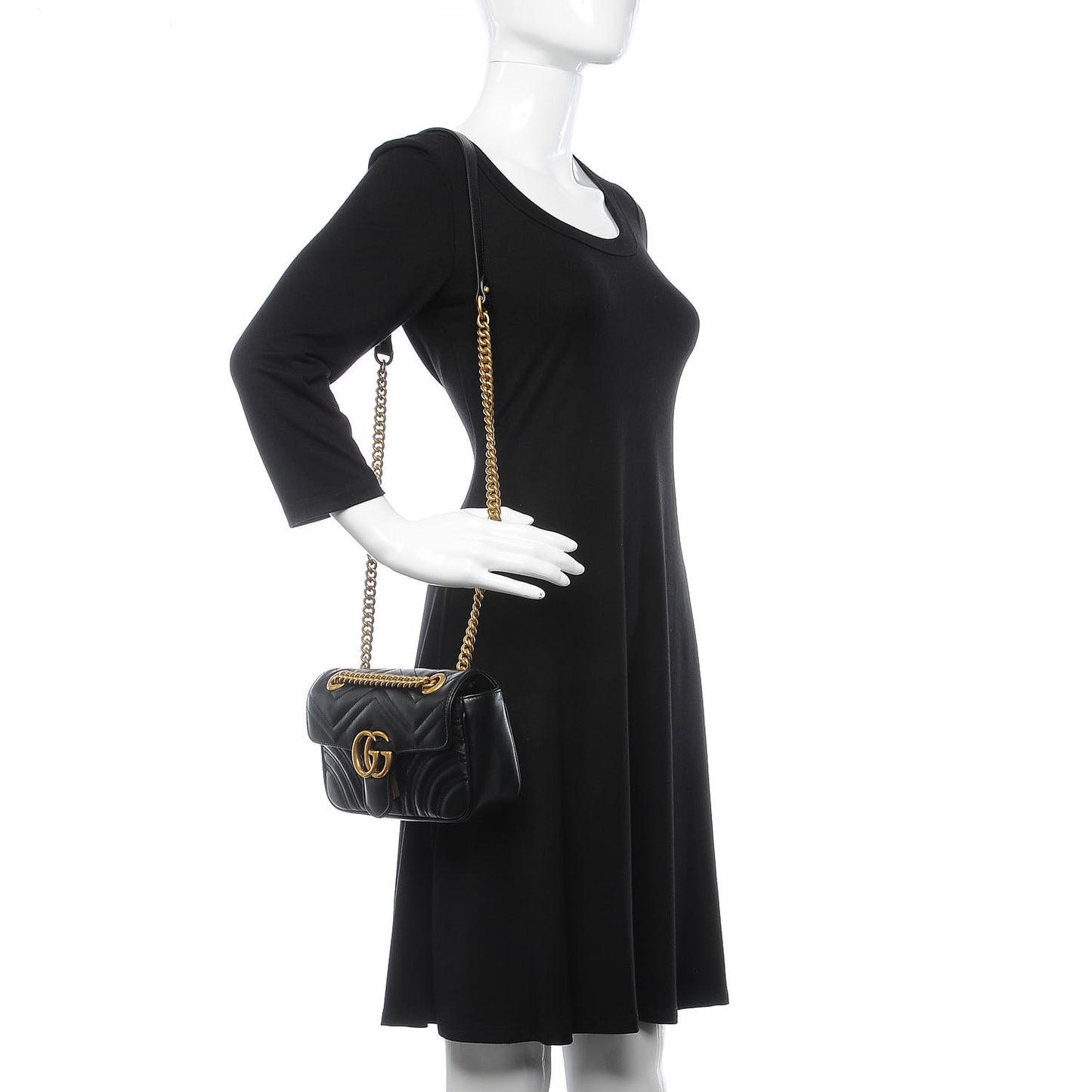 Calfskin Matelasse Mini GG Marmont Shoulder Bag Black