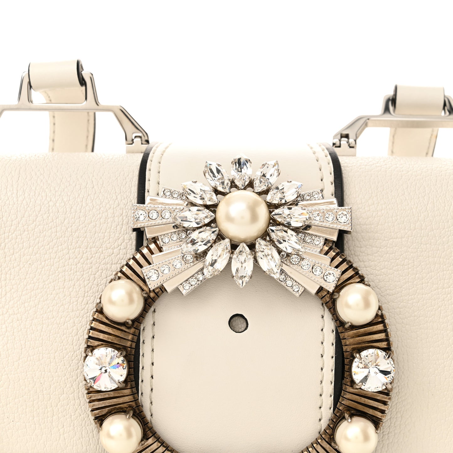 Goatskin Madras Soft Calf Crystal Embellished Shoulder Bag Bianco