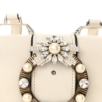 Miu Miu Goatskin Madras Soft Calf Crystal Embellished Shoulder Bag Bianco 7 of 11