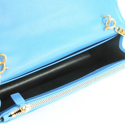 Saint Laurent Grain De Poudre Matelasse Chevron Monogram Envelope Chain Wallet Blue Clair 5 of 7