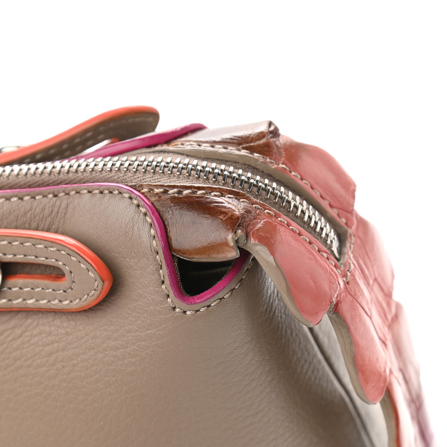 Fendi Vitello Dolce Croc Tail Medium By The Way Boston Bag Tortora Orange Pink 11 of 11