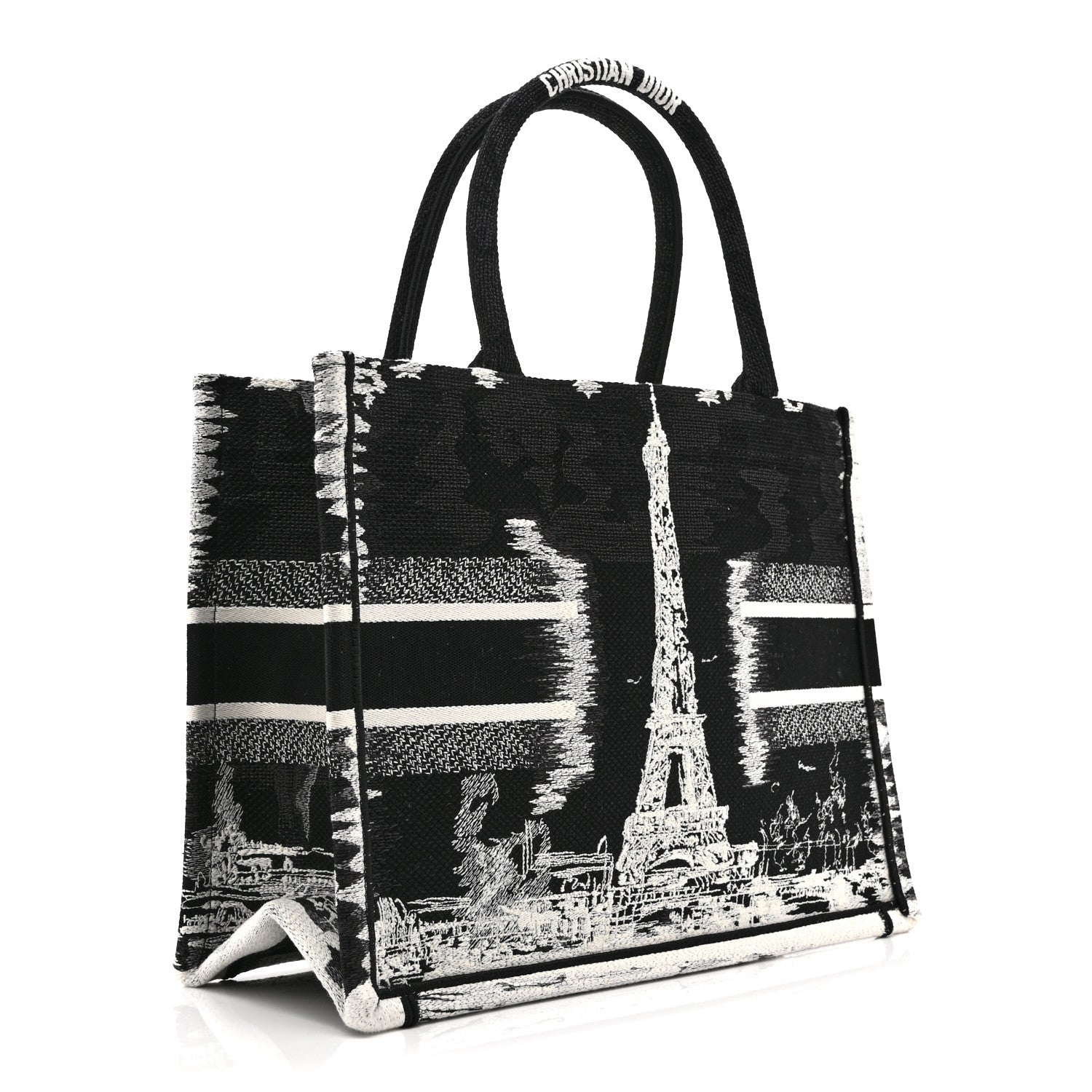 Christian Dior Canvas Embroidered Medium Paris Book Tote Black