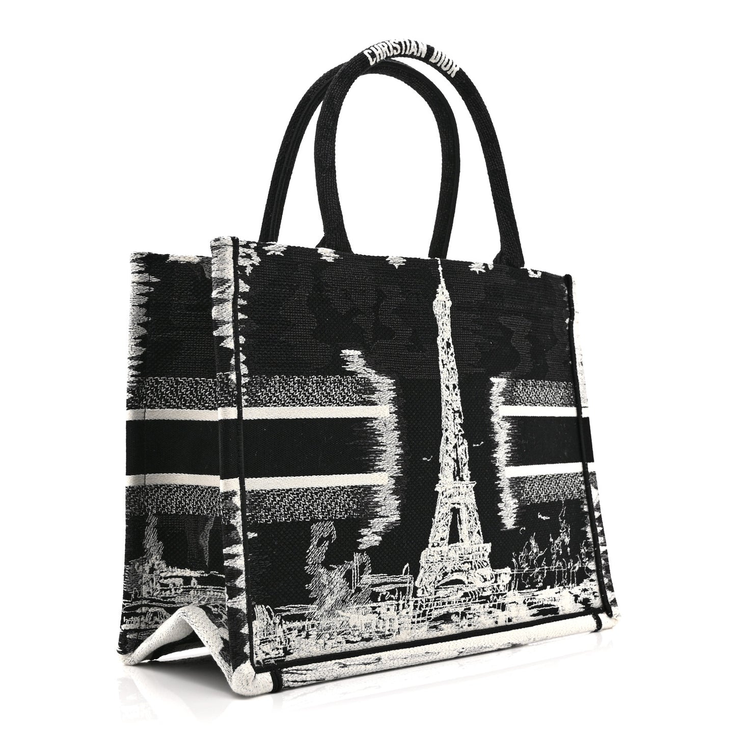 Canvas Embroidered Medium Paris Book Tote Black White