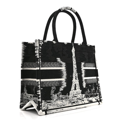 Christian Dior Canvas Embroidered Medium Paris Book Tote Black White 3 of 10