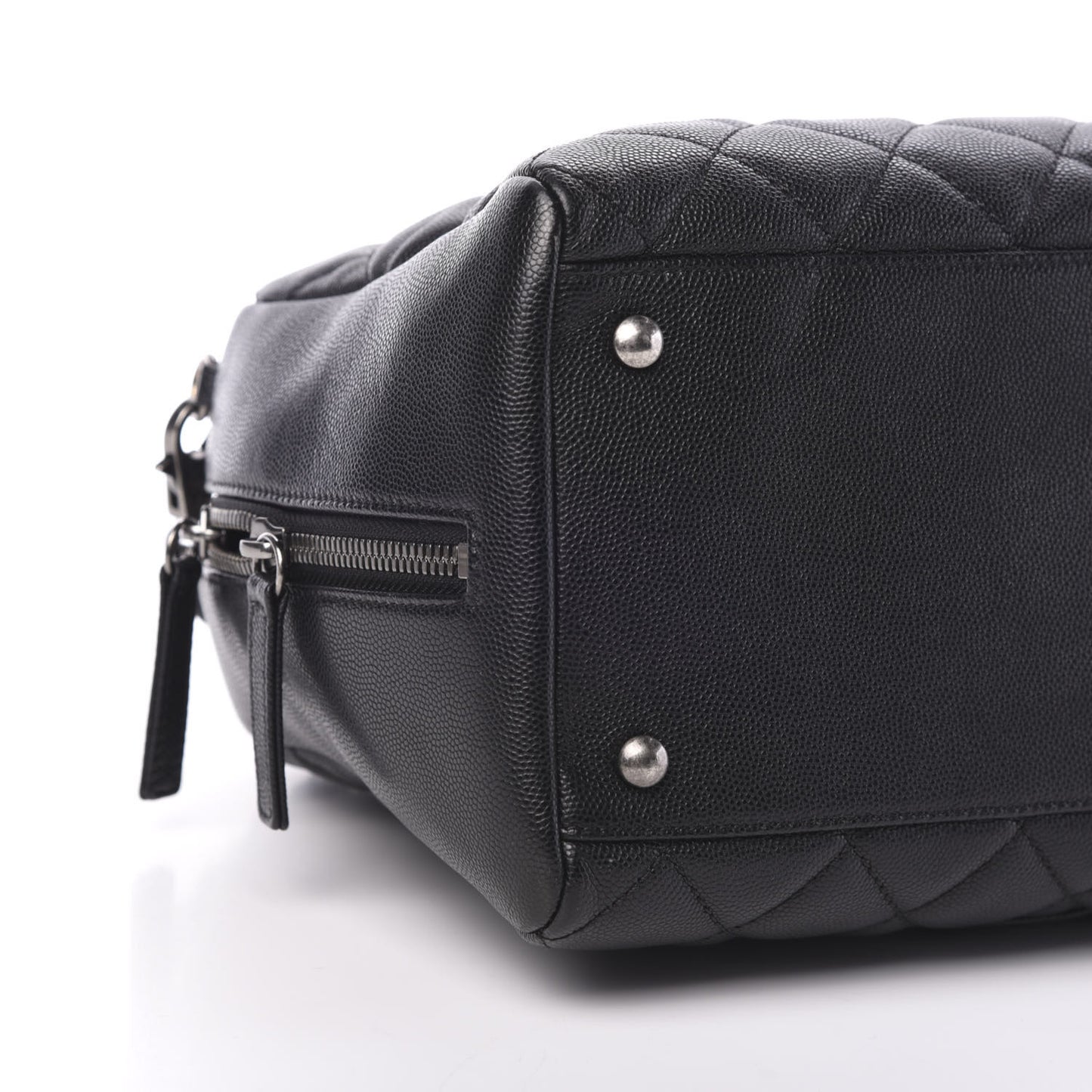 Caviar Quilted Large Coco Handle Bowling Bag Black