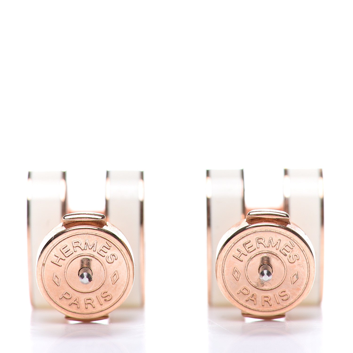 Hermes Rose Gold Lacquered Pop H Earrings Ecru 2 of 3