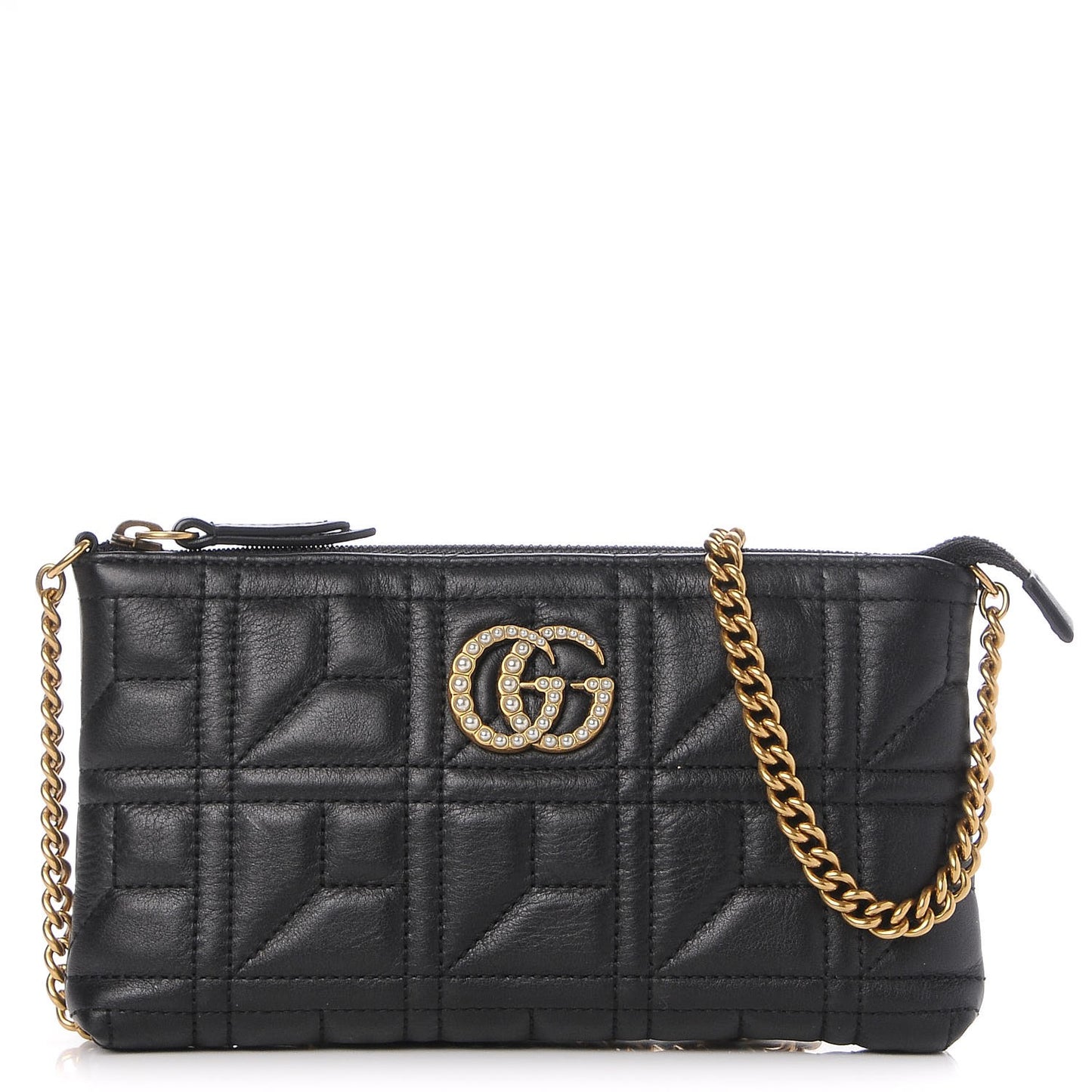 Calfskin Matelasse Mini Pearly GG Marmont Chain Bag Black