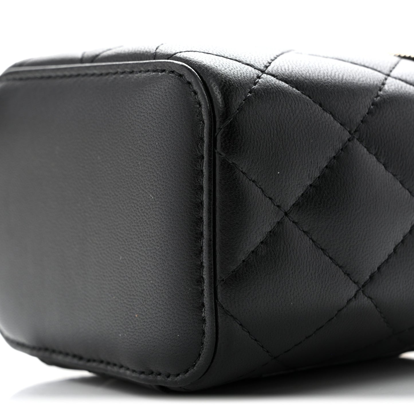 Lambskin Quilted Top Handle Mini Vanity Case With Chain Black