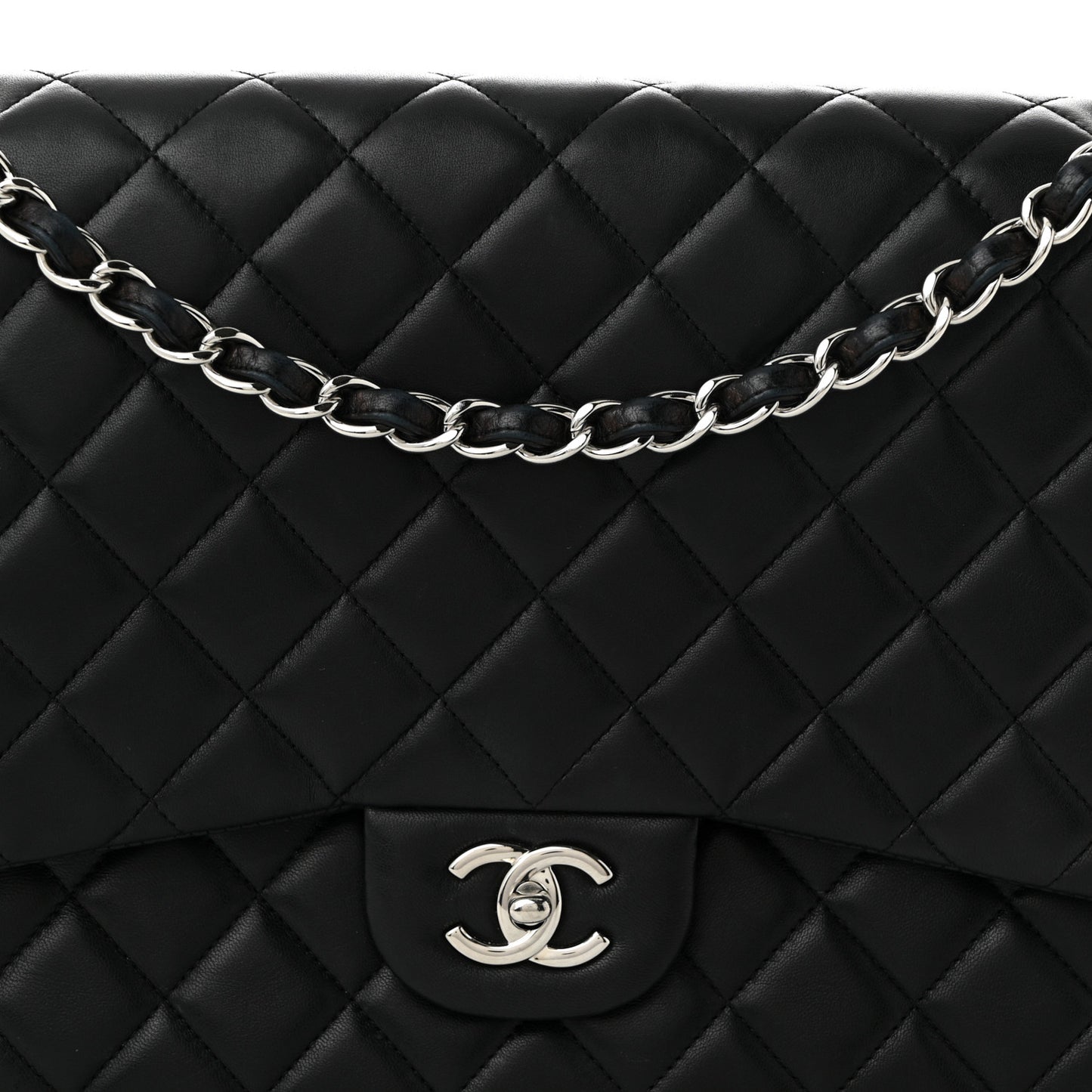 Lambskin Quilted Maxi Single Flap Black
