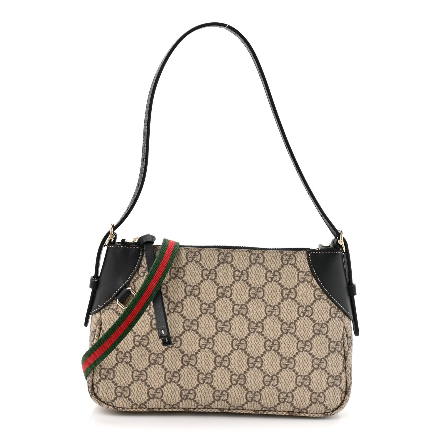 Gucci GG Supreme Monogram Textured Calfskin Small Emblem Shoulder Bag Beige Black 1 of 10