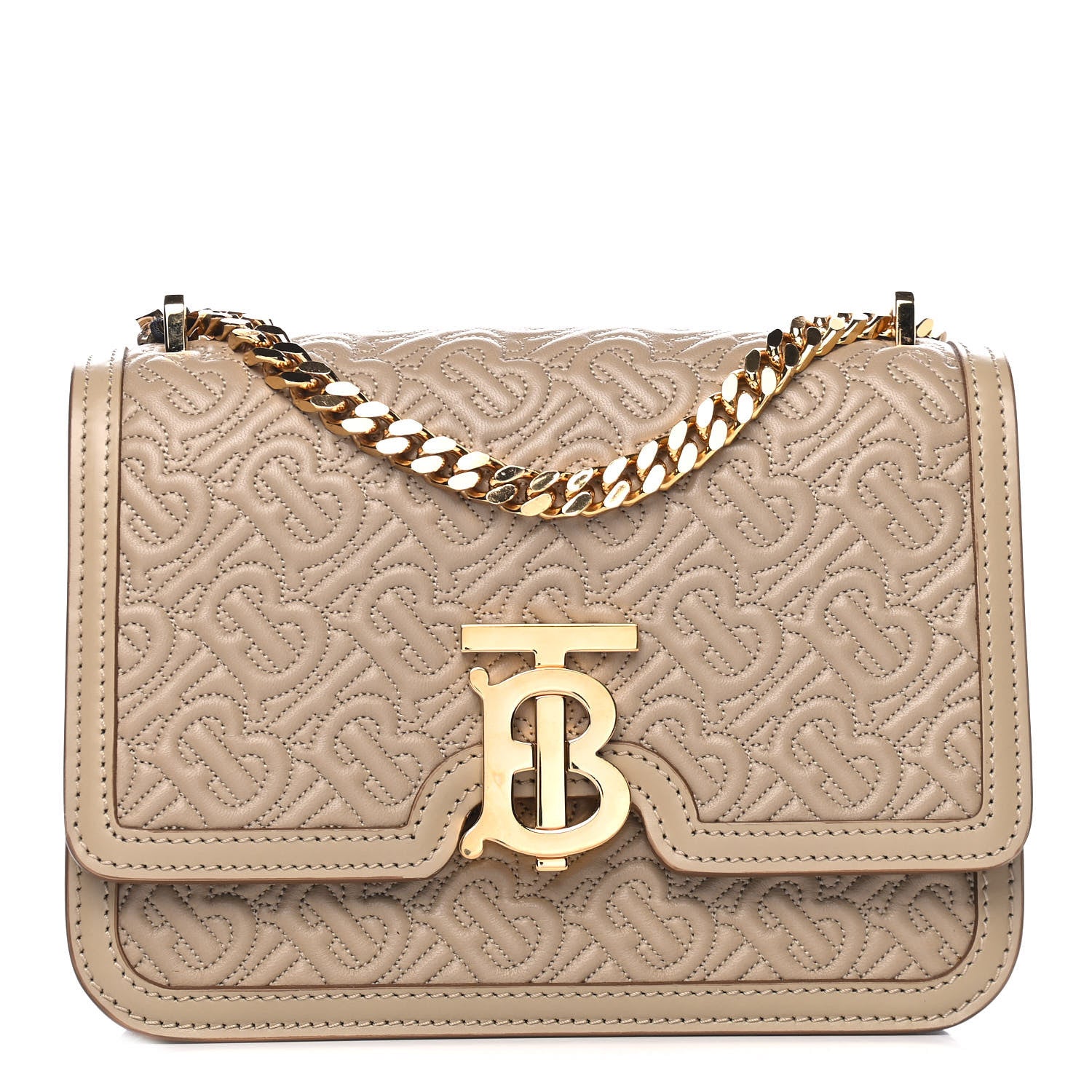 Burberry Calfskin Monogram Embossed Small TB Chain Bag Honey 1 of 4