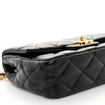 Chanel Shiny Lambskin Quilted Golden Links Top Handle Flap Black 9 of 11