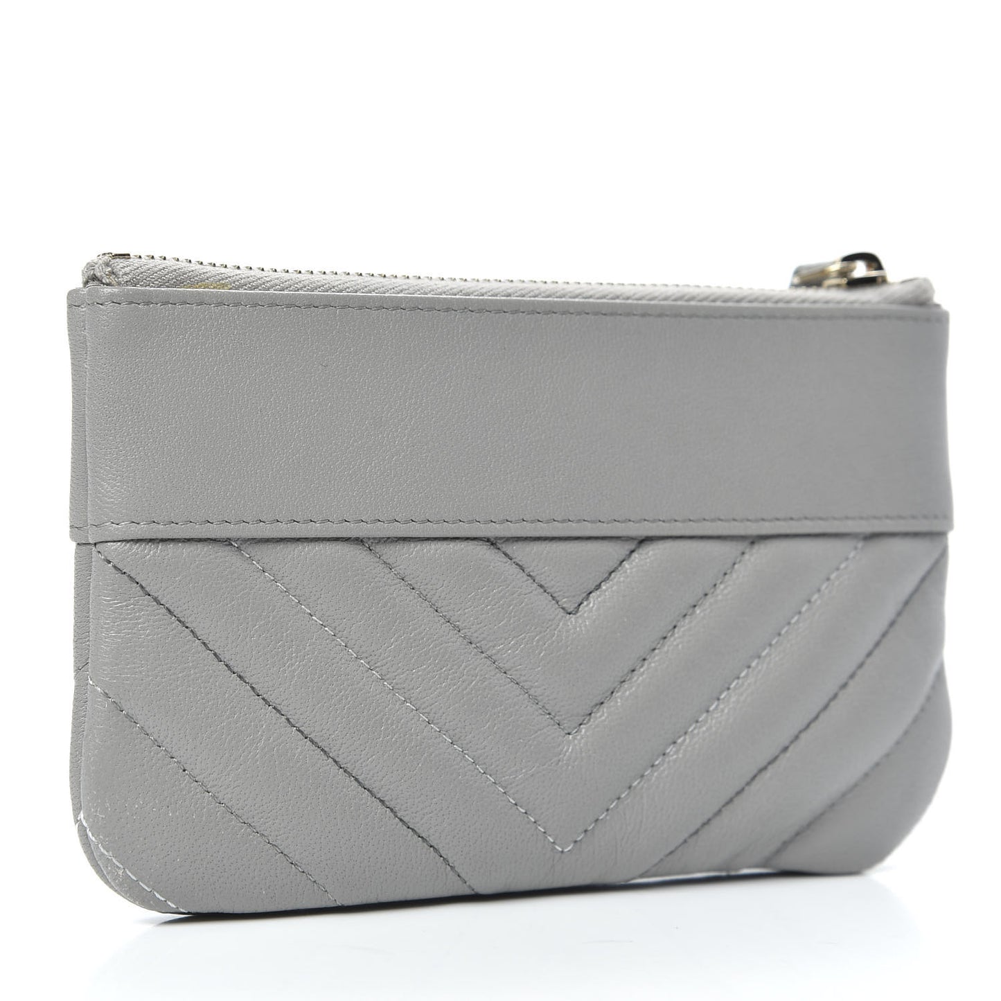 Sheepskin Chevron Quilted Small Vintage Mademoiselle Cosmetic Case Grey