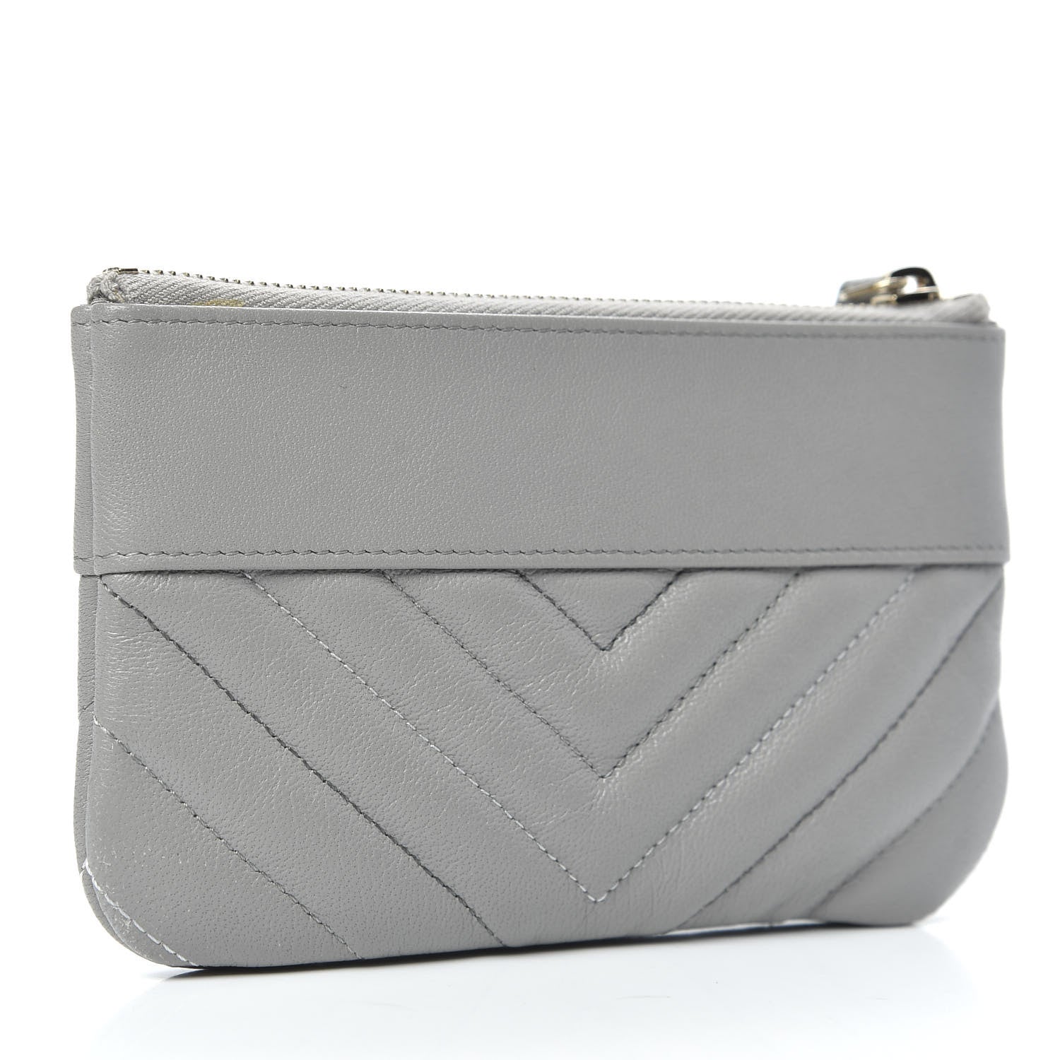 Chanel Sheepskin Chevron Quilted Small Vintage Mademoiselle Cosmetic Case Grey 3 of 9