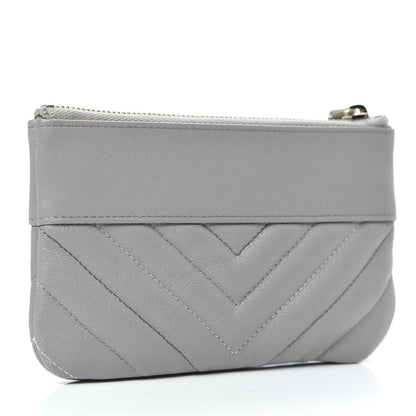 Chanel Sheepskin Chevron Quilted Small Vintage Mademoiselle Cosmetic Case Grey 3 of 9