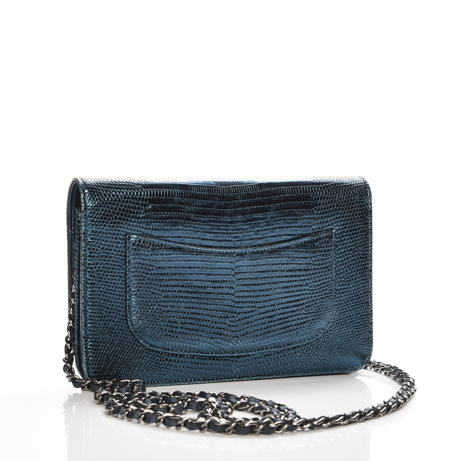 Chanel Iridescent Lizard Wallet on Chain WOC Blue 3 of 9