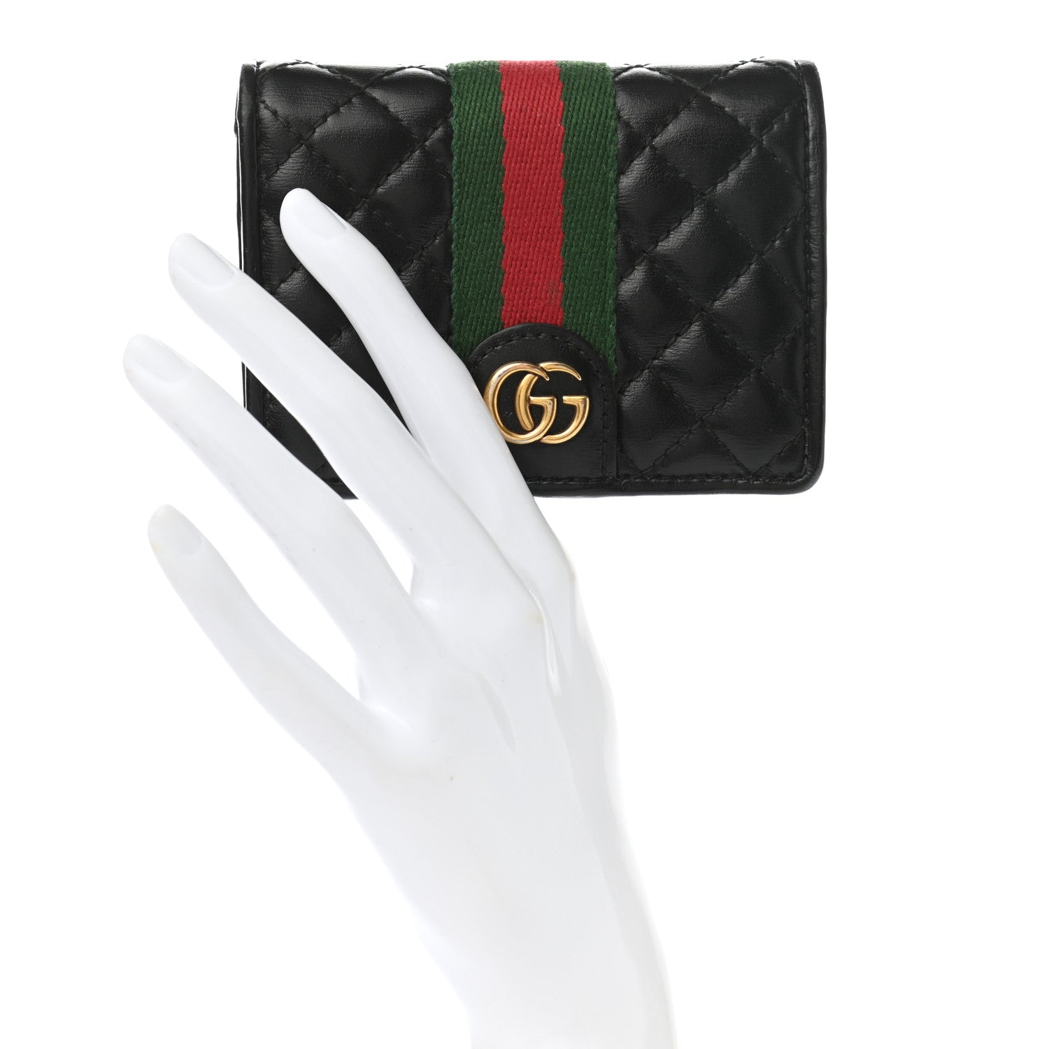 Gucci Calfskin Web Trapuntata GG Marmont Card Case Wallet Black 2 of 11
