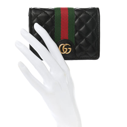 Gucci Calfskin Web Trapuntata GG Marmont Card Case Wallet Black 2 of 11