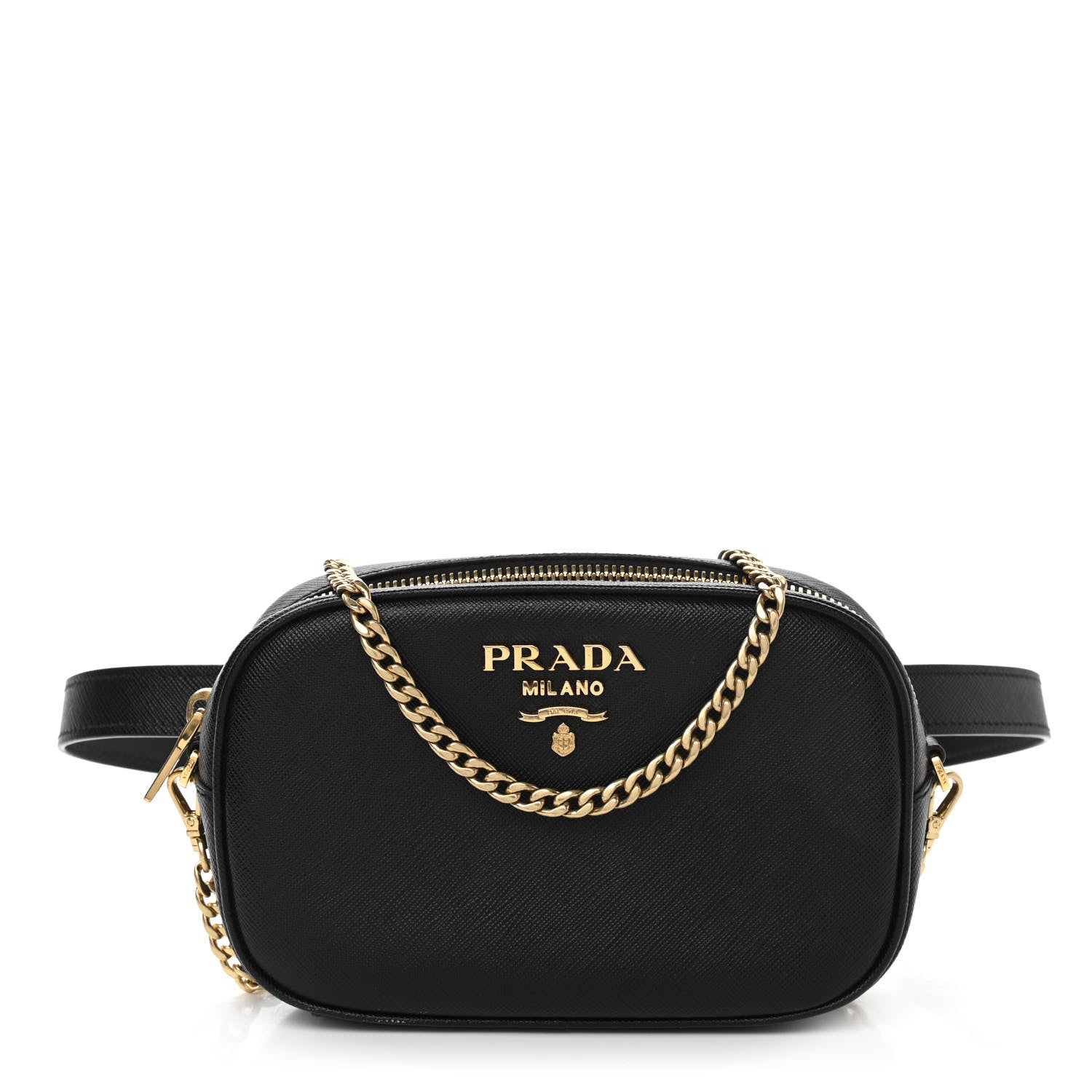 Prada Saffiano Lux Metal Belt Bag Black 1 of 10