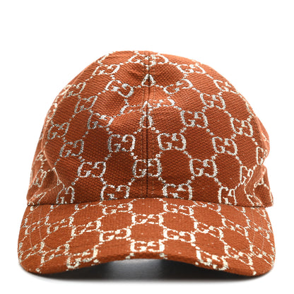 Gucci Canvas Lame GG Monogram Rush Baseball Hat S Burnt Orange Silver 3 of 9
