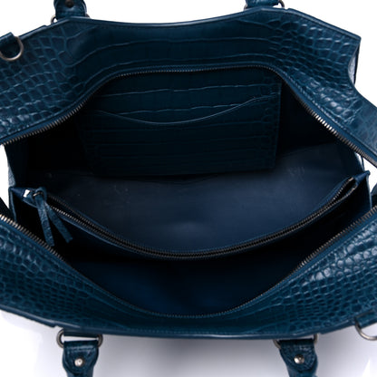 Balenciaga Calfskin Crocodile Embossed Neo Classic Silver Hardware Medium City Dark Petrol Blue 5 of 11